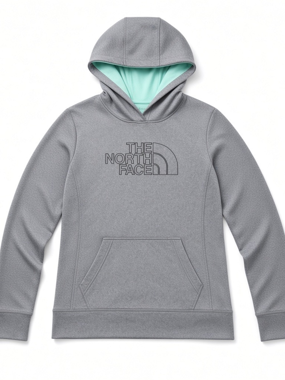 The North Face Gray Fleece Hoodie with Mint Green Lining Size Medium EUC
